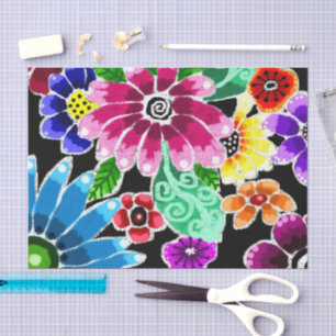 Whimsical Multi-Colour Folk-Art Flowers Decoupage Tissue Paper