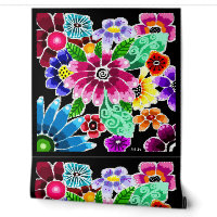 Whimsical Multi-Colour Folk-Art Flowers Floral Pin