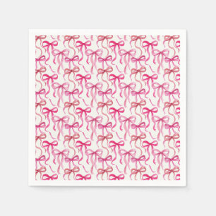 Whimsical Multi Pink Watercolor Ribbon Bow Toss Napkin