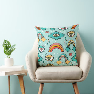 Whimsical Multicolor Retro Symbol Pattern Cushion