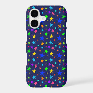 Whimsical Multicolor Stars Navy Blue Background