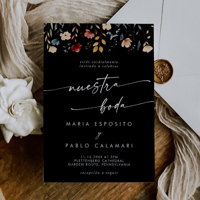 Whimsical Multicolor Wildflower Spanish Wedding  Invitation (Creator Uploaded)