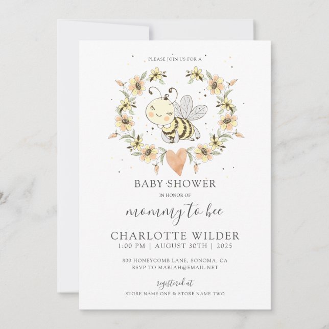 Whimsical Mummy To Bee Baby Shower Invitation (Front)