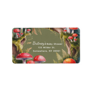 Whimsical Mushroom Baby Shower Address Label