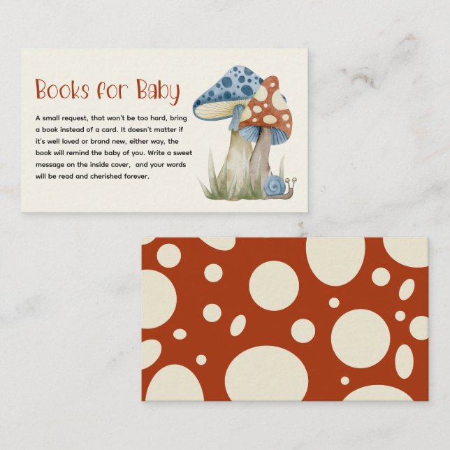 Whimsical Mushroom Baby Shower Books for Baby Enclosure Card (Front/Back)
