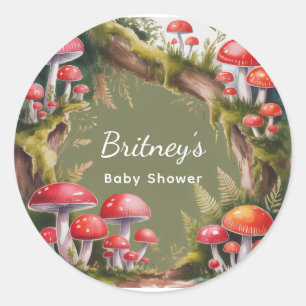 Whimsical Mushroom Baby Shower Classic Round Sticker