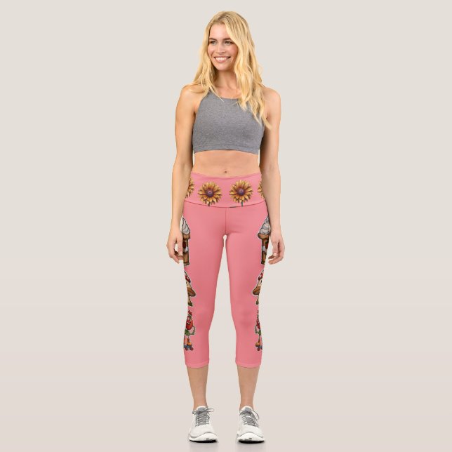 Whimsical Mushroom Capri Leggings (Front)