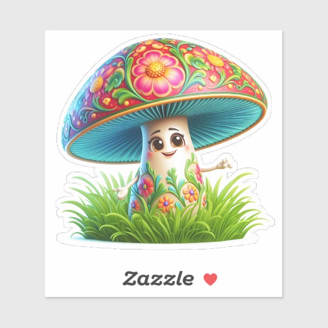 Whimsical Mushroom Character Surrounded by Flowers (Sheet)