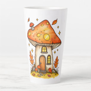 Whimsical Mushroom Cottage Autumn Fantasy Illustra Latte Mug