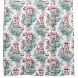 Whimsical Mushroom Cottage Pattern (10) Shower Curtain