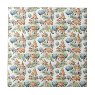 Whimsical Mushroom Cottage Pattern (11) Ceramic Tile