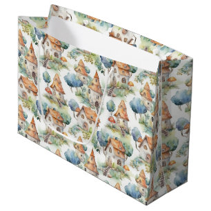 Whimsical Mushroom Cottage Pattern (11) Large Gift Bag