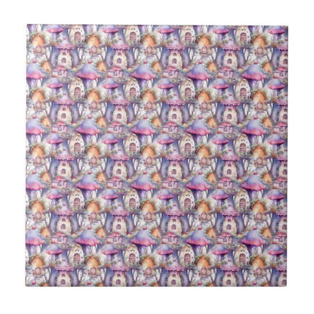 Whimsical Mushroom Cottage Pattern (2) Ceramic Tile (Front)