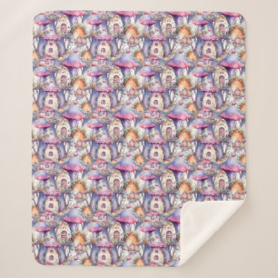 Whimsical Mushroom Cottage Pattern (2) Sherpa Blanket