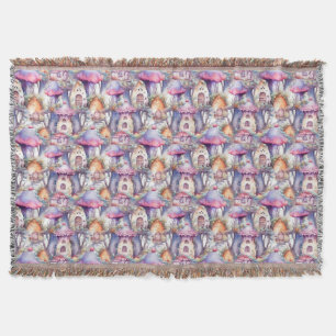 Whimsical Mushroom Cottage Pattern (2) Throw Blanket