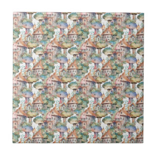 Whimsical Mushroom Cottage Pattern (3) Ceramic Tile
