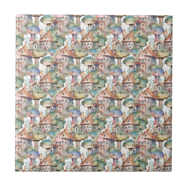 Whimsical Mushroom Cottage Pattern (3) Ceramic Tile (Front)