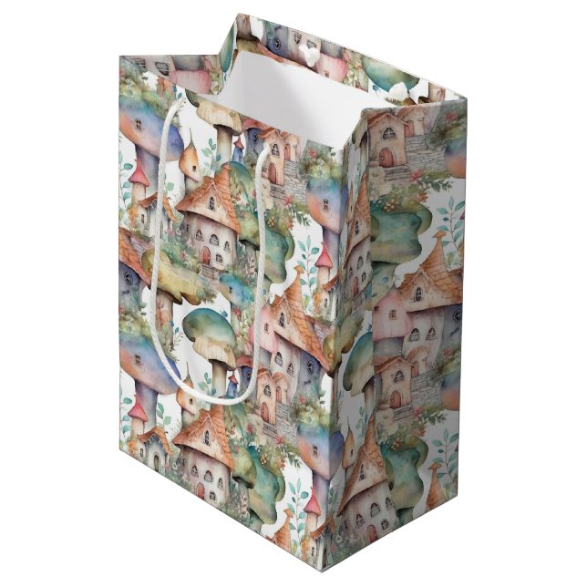 Whimsical Mushroom Cottage Pattern (3) Medium Gift Bag (Front Angled)