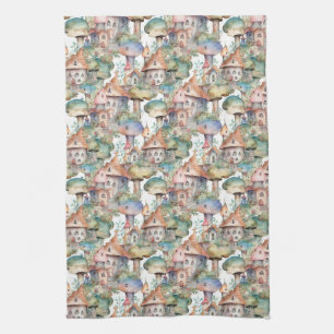Whimsical Mushroom Cottage Pattern (3) Tea Towel