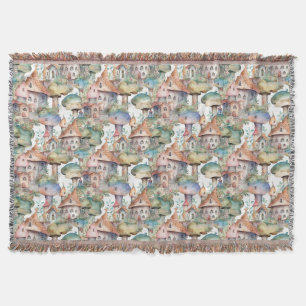 Whimsical Mushroom Cottage Pattern (3) Throw Blanket
