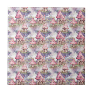 Whimsical Mushroom Cottage Pattern (4) Ceramic Tile
