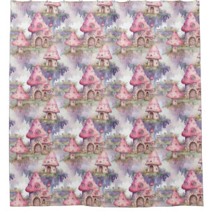 Whimsical Mushroom Cottage Pattern (4) Shower Curtain