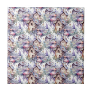 Whimsical Mushroom Cottage Pattern (5) Ceramic Tile
