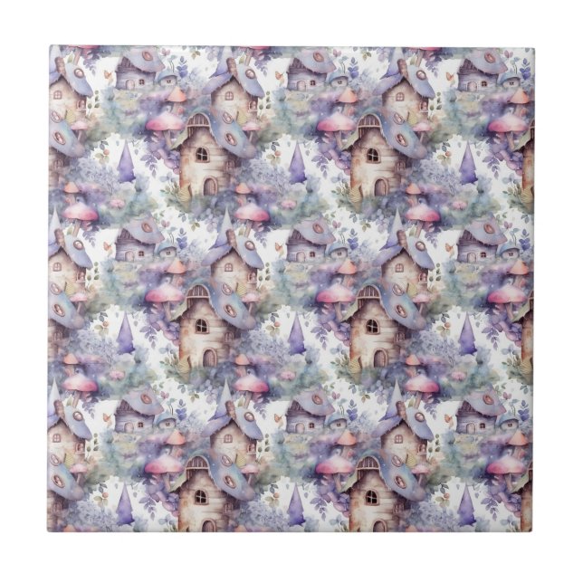 Whimsical Mushroom Cottage Pattern (5) Ceramic Tile (Front)