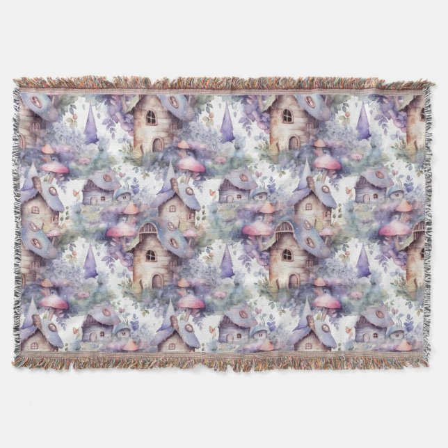 Whimsical Mushroom Cottage Pattern (5) Throw Blanket (Front)