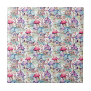Whimsical Mushroom Cottage Pattern (6) Ceramic Tile