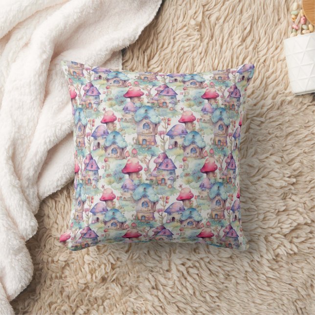 Whimsical Mushroom Cottage Pattern (6) Cushion (Blanket)