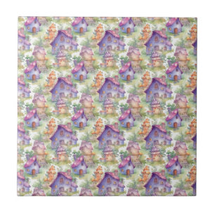 Whimsical Mushroom Cottage Pattern (7) Ceramic Tile