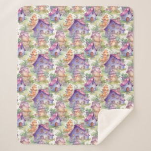 Whimsical Mushroom Cottage Pattern (7) Sherpa Blanket