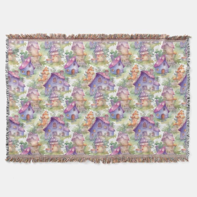 Whimsical Mushroom Cottage Pattern (7) Throw Blanket (Front)