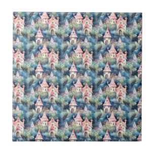 Whimsical Mushroom Cottage Pattern (8) Ceramic Tile