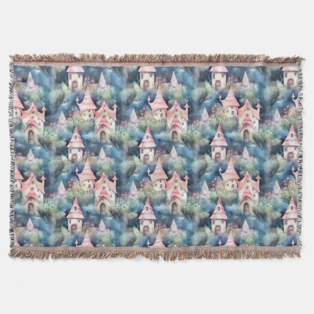 Whimsical Mushroom Cottage Pattern (8) Throw Blanket (Front)