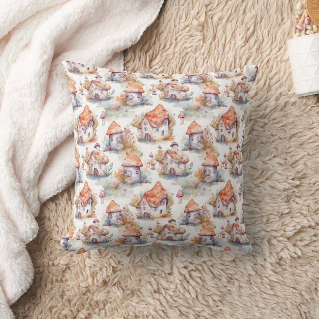 Whimsical Mushroom Cottage Pattern (9) Cushion (Blanket)