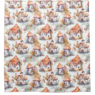 Whimsical Mushroom Cottage Pattern (9) Shower Curtain