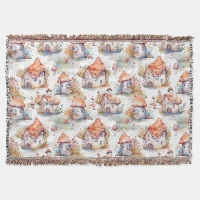 Whimsical Mushroom Cottage Pattern (9) Throw Blanket (Front)