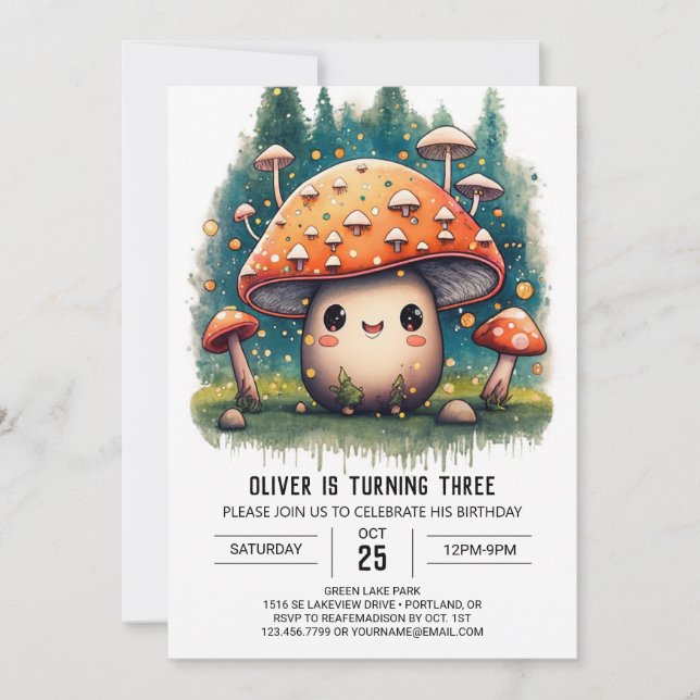 Whimsical Mushroom Editable Birthday Invitation (Front)
