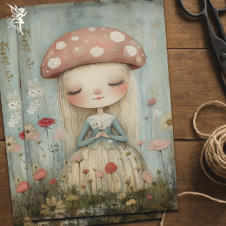 Whimsical Mushroom Fairy in a Flower Meadow Art Tissue Paper