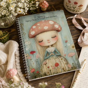 Whimsical Mushroom Fairy in a Flower Meadow Custom Notebook