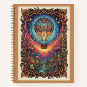 Whimsical Mushroom Forest & Ornate Hot Air Balloon Notebook