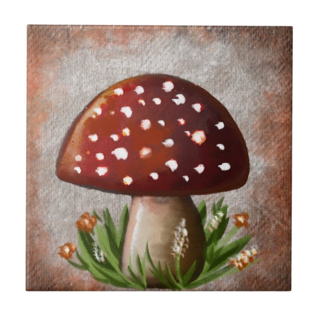 Whimsical Mushroom & Fungi Motif – Nature-Inspired Ceramic Tile (Front)
