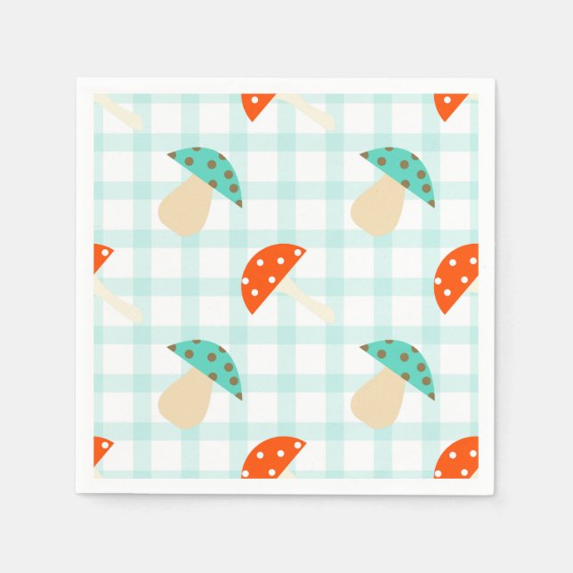 Whimsical mushroom gingham pattern napkin (Front)