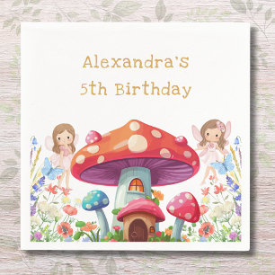 Whimsical Mushroom Girl Fairy Birthday Party Napkin