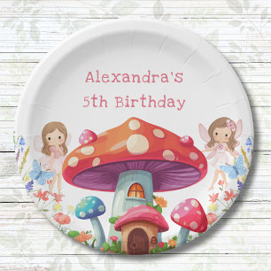 Whimsical Mushroom Girl Fairy Birthday Party Paper Plate
