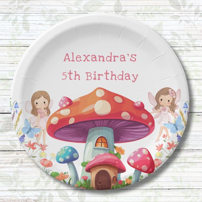 Whimsical Mushroom Girl Fairy Birthday Party Paper Plate (Creator Uploaded)