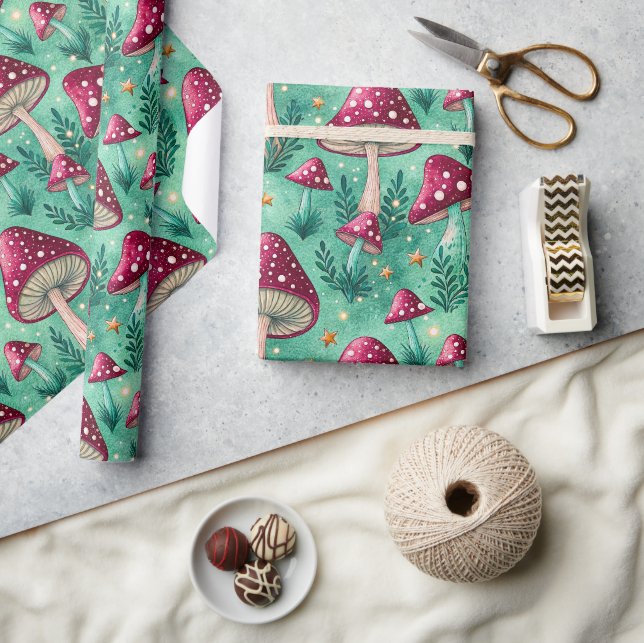 Whimsical Mushroom Glow Forest Pattern Wrapping Paper (Crafts)
