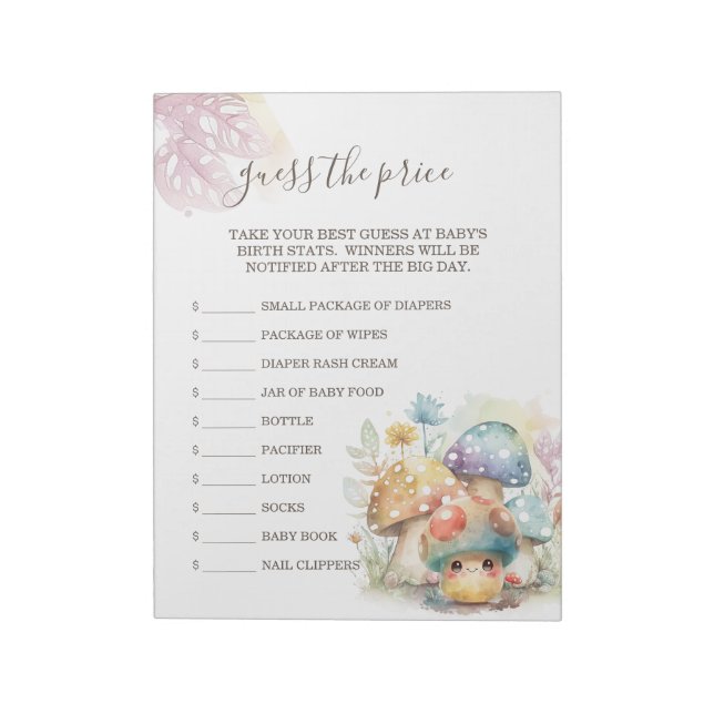 Whimsical Mushroom Guess the Price Notepad (Rotated)